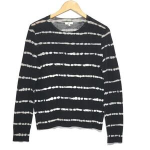 Joie Cashmere Stripe Scoop Neck Long Sleeve Black and White Pullover Sweater M